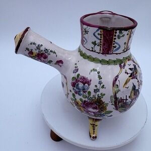 Antique French Faience Hot Chocolate Pourer‎ Pot  Signed